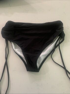 Black Women's High-Waist Bikini Bottom with Side Ties